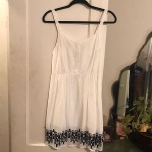 White Sundress with Navy Embroidered cutout detail